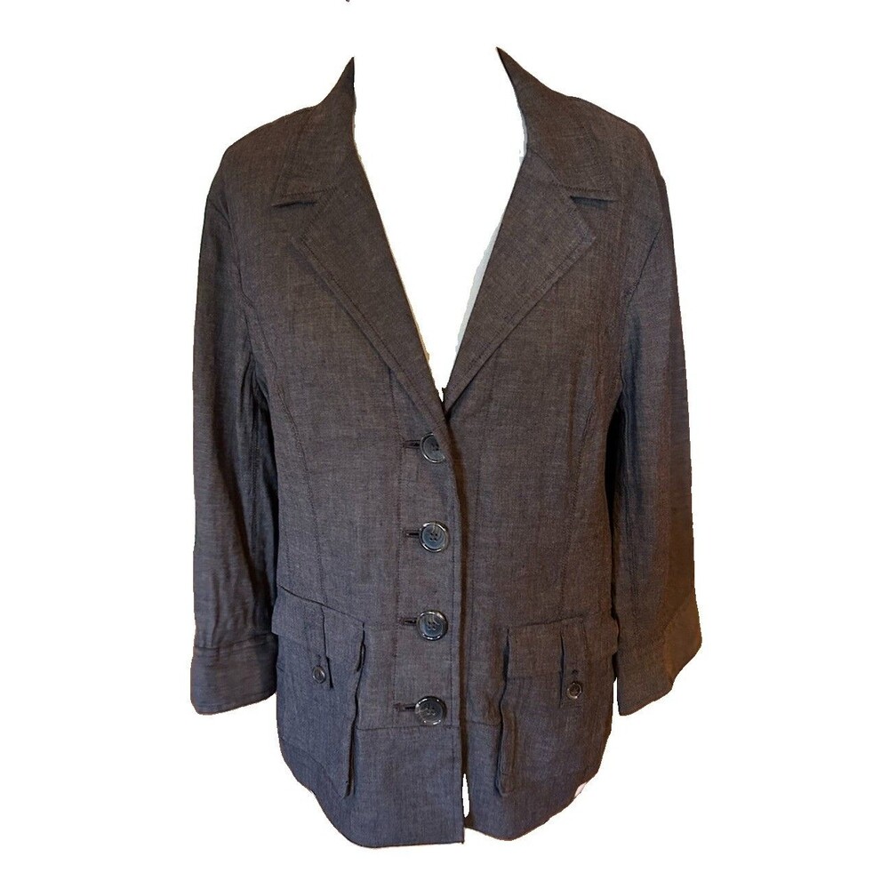 Coldwater Creek Linen Peplum Jacket  Sz 16 Lightweight Brown Pockets Office